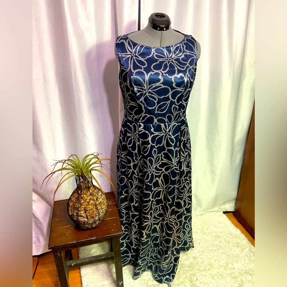 Candalite  Navy and Silver Floral Maxi Dress